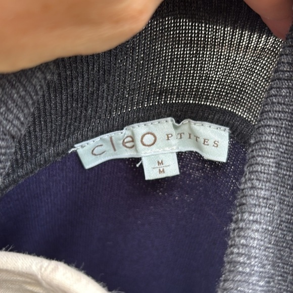 Cleo Gray and Blue Cowl Neck Sweater with Zipper Detail Sz Medium Petite - Picture 3 of 7